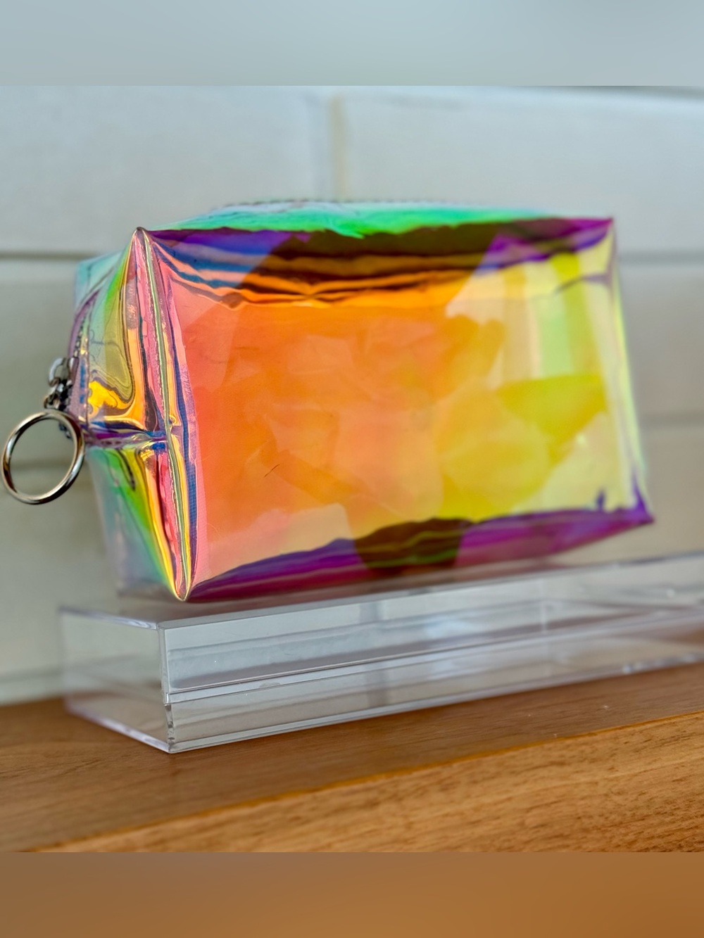 Iridescent Pink Holographic Clear Cosmetic Bag * Zipper Pouch * Pink Rainbow PVC